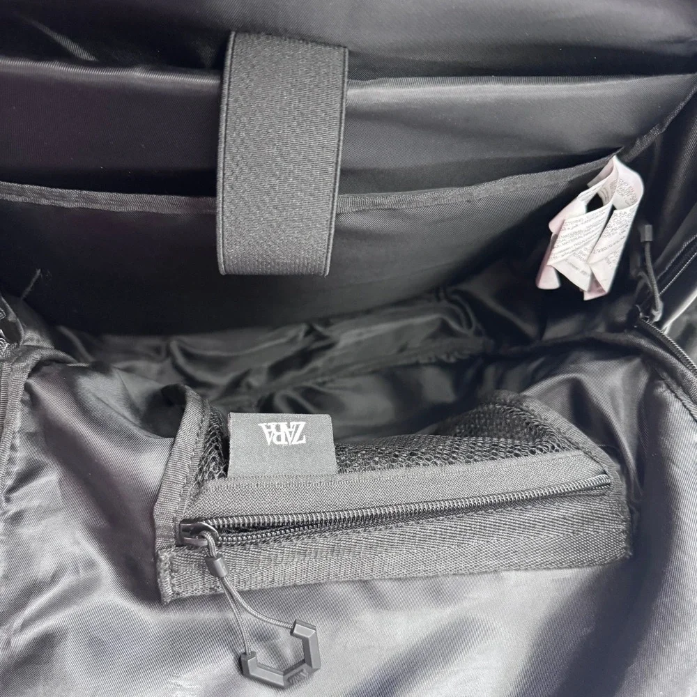Zara Black Rubberized Minimalist Backpack Matte X-Buckle Techwear Bag